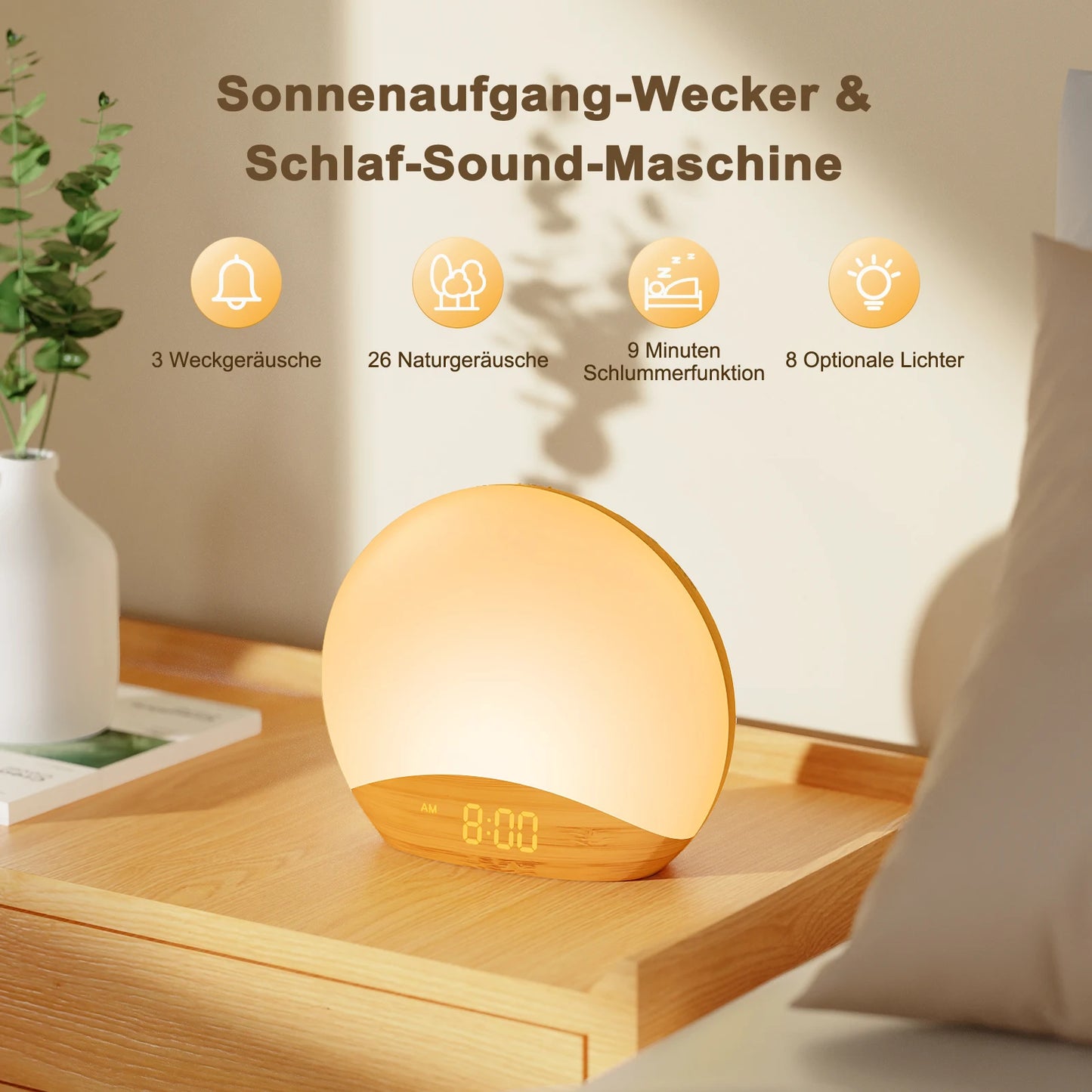 Sunrise Alarm Clock Wood Grain - Sound Machine, Dimmable