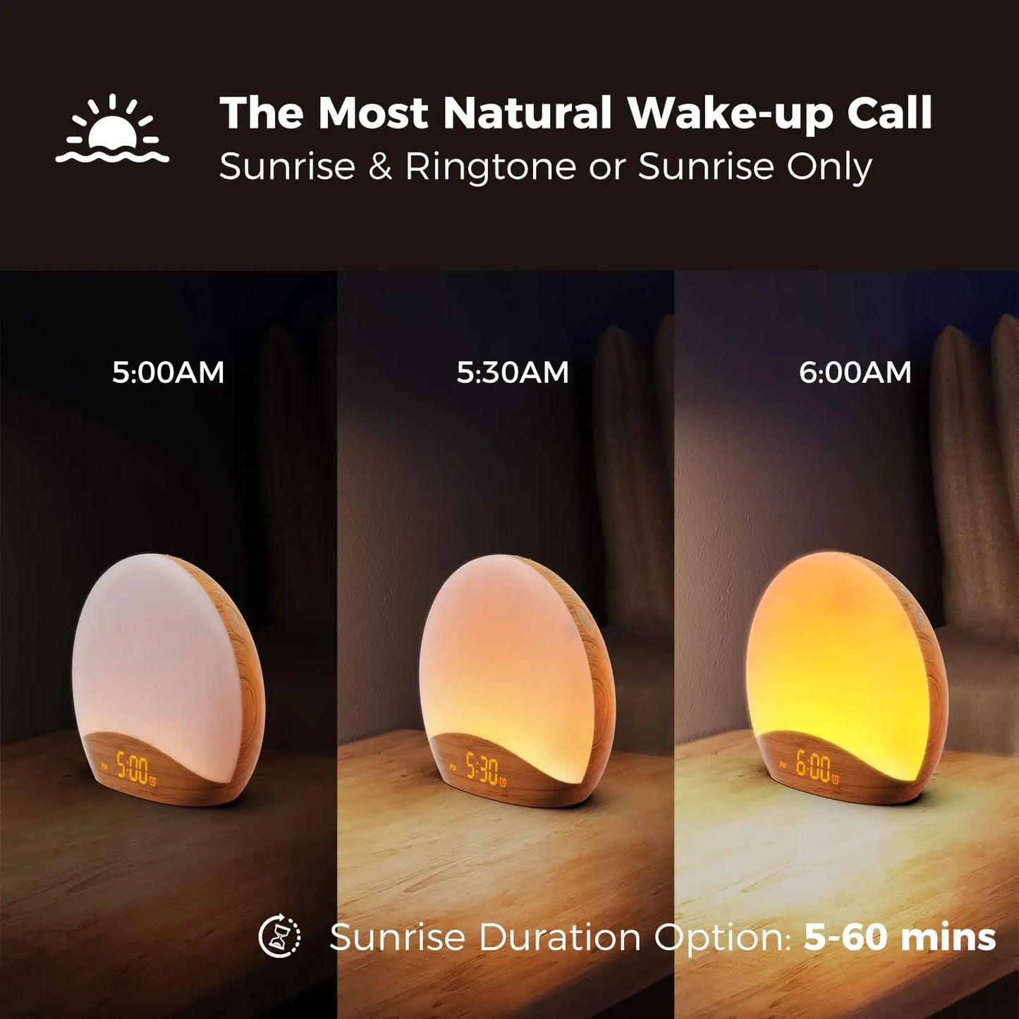 Sunrise Alarm Clock Wood Grain - Sound Machine, Dimmable