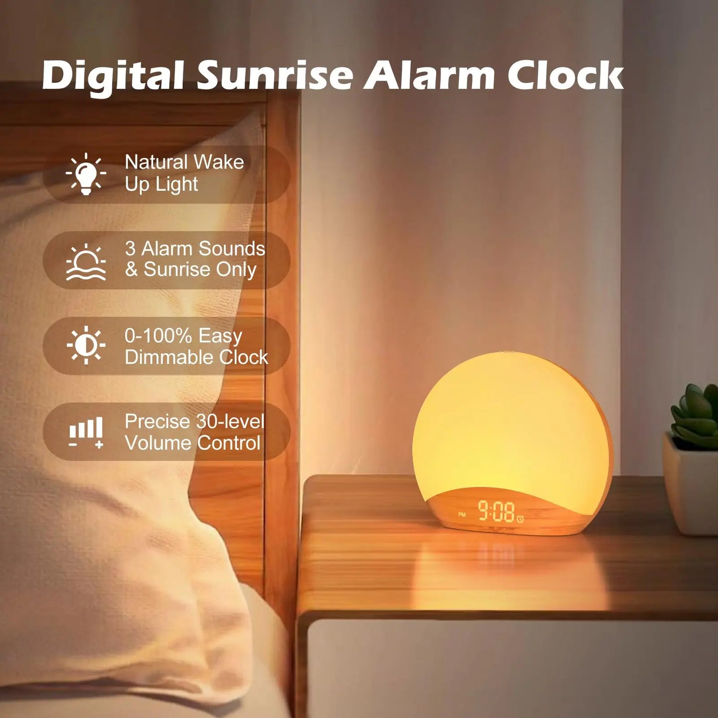 Sunrise Alarm Clock Wood Grain - Sound Machine, Dimmable