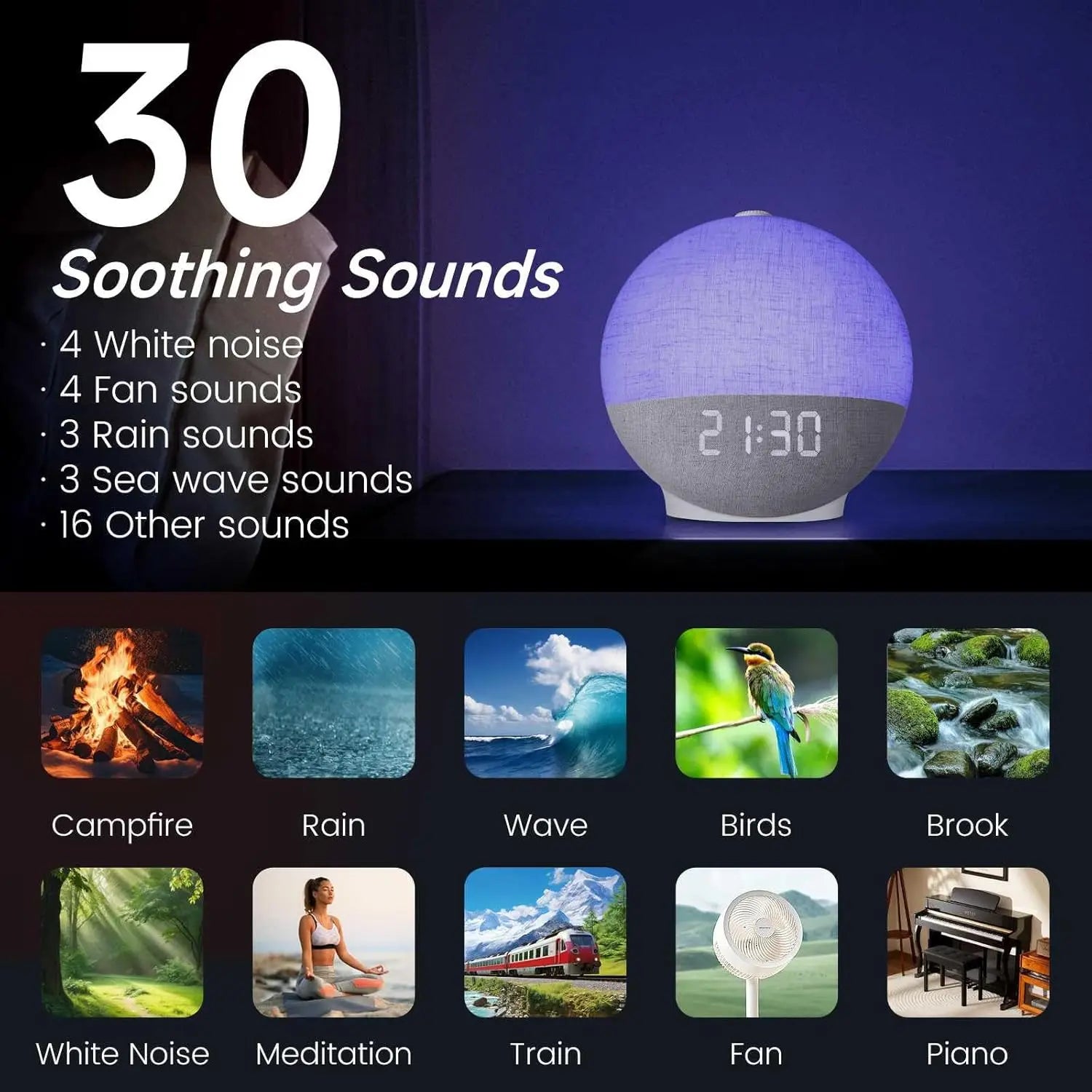 Smart alarm clock RGB light modes - detail view