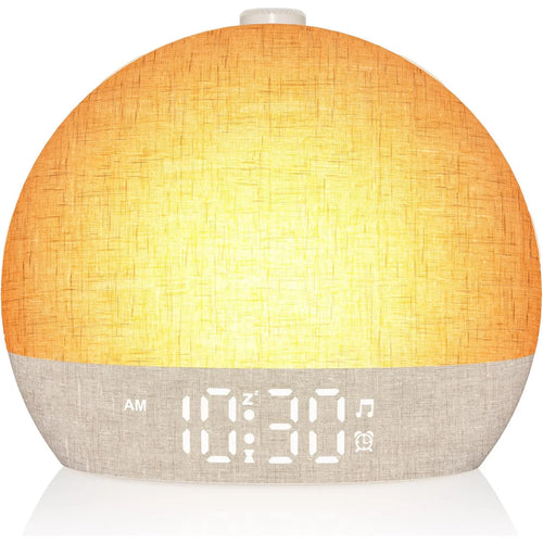 Sunrise alarm clock with dimmable RGB light - front view