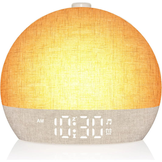 Sunrise alarm clock with dimmable RGB light - front view